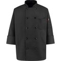 Vf Imagewear Chef Designs 10 Button-Front Chef Coat, Pearl Buttons, Black, Spun Polyester, 4XL 0425BKRG4XL